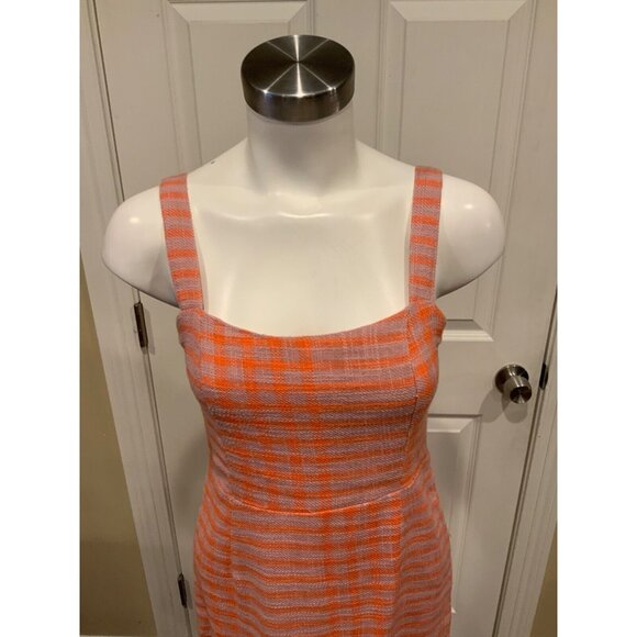 Free People Pink & Orange Check Mini Dress Jumper, W/ Adjustable Straps, Size XS - Picture 2 of 8